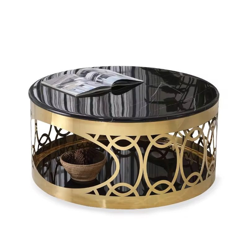 ROUND MAILAI BLACK MARBLE TOP GOLD